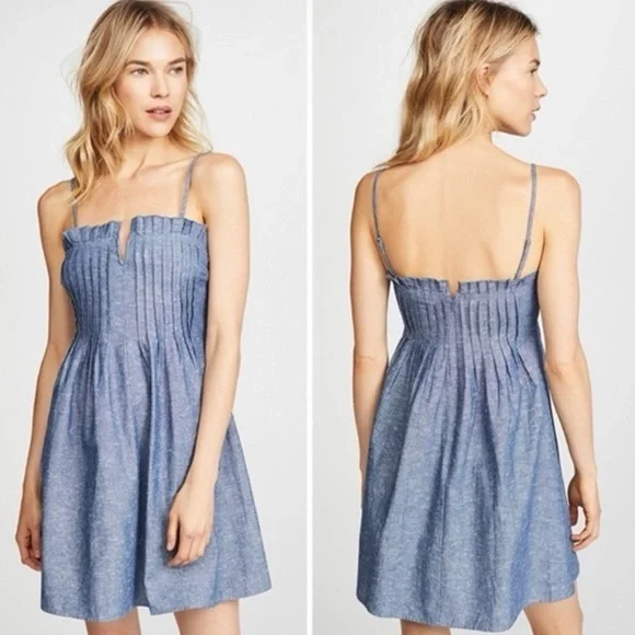 Madewell Chambray Pintuck Cami Ruffle Chambray Mini Dress Size 4 - Picture 1 of 8